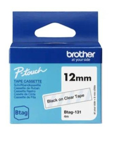 BROTHER CINTA DOMÉSTICA BTAG NEGRO SOBRE TRANSPARENTE - PTN10 PTN20 PTN25BT - 12MMX4M