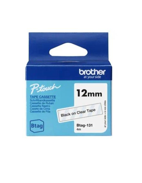 BROTHER CINTA DOMÉSTICA BTAG NEGRO SOBRE TRANSPARENTE - PTN10 PTN20 PTN25BT - 12MM X 4M