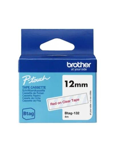 BROTHER CINTA DOMÉSTICA BTAG ROJO SOBRE TRANSPARENTE - PTN10 PTN20 PTN25BT - 12MMX4M