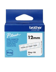 BROTHER CINTA DOMÉSTICA BTAG BLANCO SOBRE TRANSPARENTE - PTN10 PTN20 PTN25BT - 12MMX4M