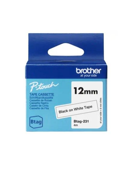 BROTHER CINTA DOMÉSTICA BTAG NEGRO SOBRE BLANCO - PTN10 PTN20 PTN25BT - 12MM X 4M