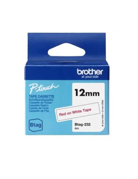 BROTHER CINTA DOMÉSTICA BTAG ROJO SOBRE BLANCO - PTN10 PTN20 PTN25BT - 12MM X 4M