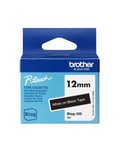 BROTHER CINTA DOMÉSTICA BTAG BLANCO SOBRE NEGRO - PTN10 PTN20 PTN25BT - 12MM X 4M