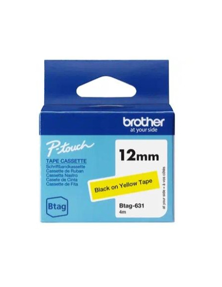 BROTHER CINTA DOMÉSTICA BTAG NEGRO SOBRE AMARILLO - PTN10 PTN20 PTN25BT - 12MM X 4M