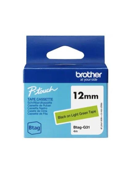 BROTHER CINTA DOMÉSTICA BTAG NEGRO SOBRE VERDE - PTN10 PTN20 PTN25BT - 12MM X 4M