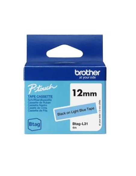 BROTHER CINTA DOMÉSTICA BTAG NEGRO SOBRE AZUL CLARO - PTN10 PTN20 PTN25BT - 12MM X 4M