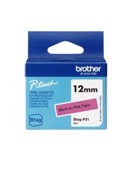BROTHER CINTA DOMÉSTICA BTAG NEGRO SOBRE ROSA - PTN10 PTN20 PTN25BT - 12MM X 4M
