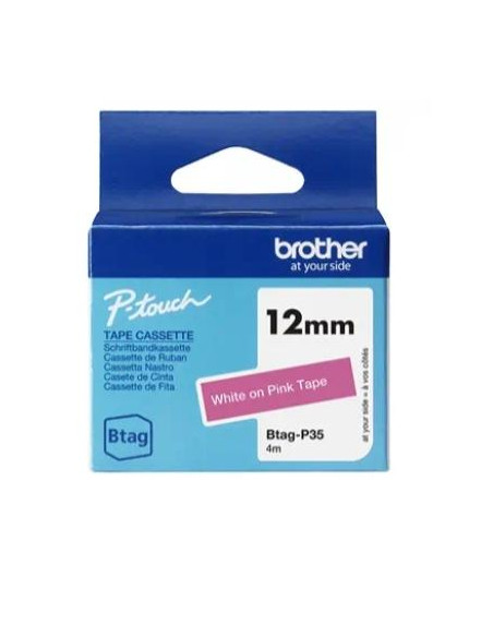 BROTHER CINTA DOMÉSTICA BTAG BLANCO SOBRE ROSA - PTN10 PTN20 PTN25BT - 12MM X 4M