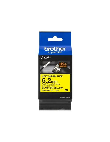 BROTHER CINTA TERMORRECTRÁCTIL TEXTO NEGRO SOBRE FONDO AMARILLO ANCHO 52MM LONGITUD 15M  CABLE RECOMENDADO Ø 08MM A 31MM
