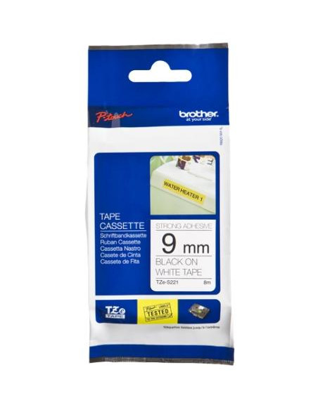 CINTA de ROTULAR BROTHER LAMINADA SUPER ADHESIVA 8m 9mm NEGRO sobre BLANCO