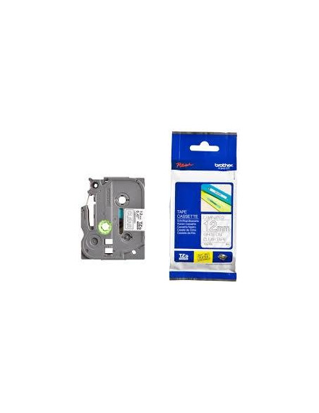 CINTA de ROTULAR BROTHER LAMINADA 8m 12mm BLANCO sobre TRANSPARENTE