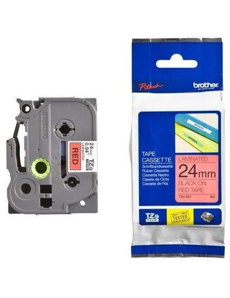 BROTHER CINTA ROTULADORA LAMINADA TEXTO NEGRO SOBRE ROJO - 24MMX8M
