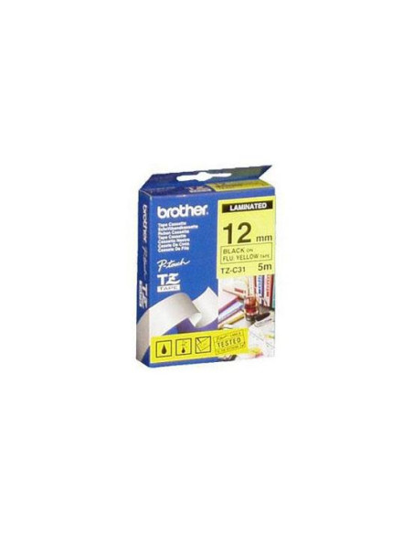 BROTHER CINTA ROTULADORA LAMINADA NEGRO SOBRE AMARILLO FLUORESCENTE DE 12MMX5M
