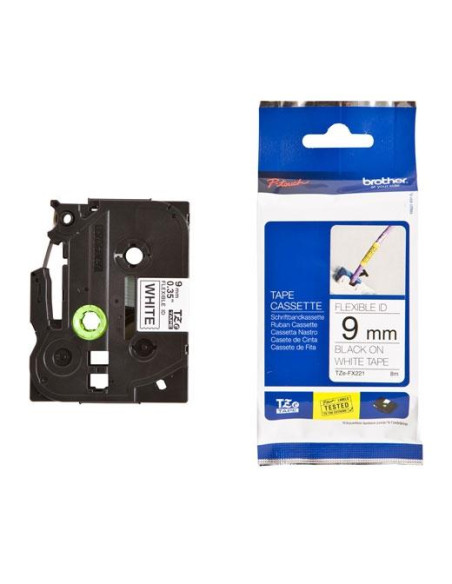 CINTA de ROTULAR BROTHER LAMINADA FLEXIBLE 8m 9mm NEGRO sobre BLANCO