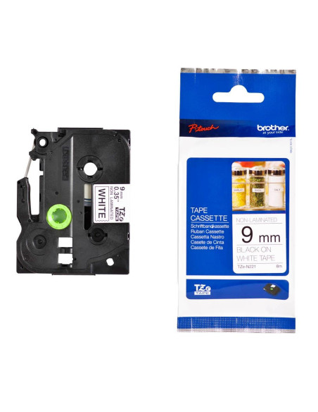 CINTA de ROTULAR BROTHER NO LAMINADA 8m 9mm NEGRO sobre BLANCO