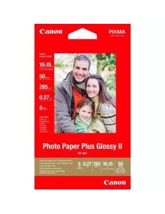 CANON PAPEL FOTOGRÁFICO PLUS GLOSSY II 10X15CM 265GR INKJET PP-201 DE 4X6 PAQUETE 50H BLANCO BRILLO