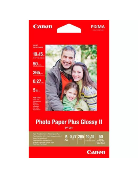 CANON PAPEL FOTOGRÁFICO PLUS GLOSSY II 10X15CM 265GR INKJET PP-201 DE 4X6 PAQUETE 50H BLANCO BRILLO