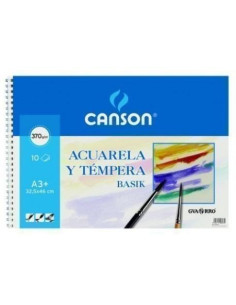 CANSON GUARRO BLOC ACUARELA Y TÉMPERA BASIK ESPIRAL 10 HOJAS 370GR 325X46CM SUELTO