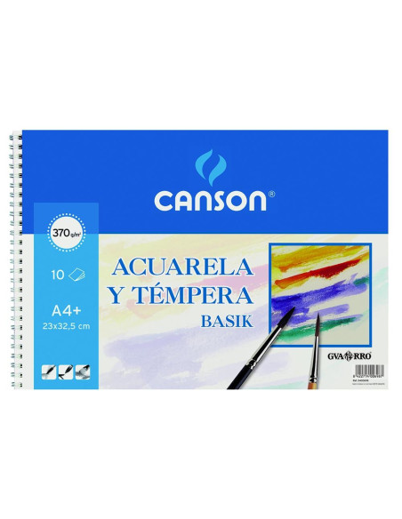 CANSON BLOC ACUARELA Y TÉMPERA BASIK ESPIRAL 10 HOJAS 370GR 23X325CM