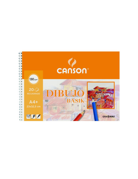 CANSON BLOC DIBUJO BASIK ESPIRAL 20H A4 130GR MICROPERFORADO CRECUADRO BLANCO NATURAL -10U-