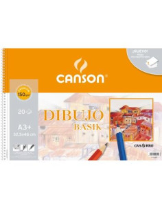 CANSON BLOC DIBUJO BASIK ESPIRAL 20H A3 150GR MICROPERFORADO CRECUADRO BLANCO NATURAL