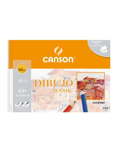 CANSON BLOC DIBUJO BASIK ESPIRAL 20H A3 150GR MICROPERFORADO CRECUADRO BLANCO NATURAL