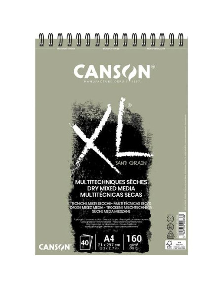 BLOC DE DIBUJO CANSON XL SAND CON ESPIRAL LISO COLOR GRIS A4 160g 40h