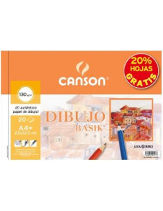 CANSON BLOC DIBUJO BASIK ESPIRAL 20H20 GRATIS A4 130GR MICROPERFORADO BLANCO NATURAL -10U-