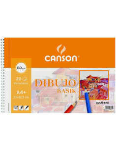 CANSON BLOC DIBUJO BASIK ESPIRAL 20H20 GRATIS A4 130GR MICROPERFORADO CRECUADRO BLANCO NATURAL -10U-