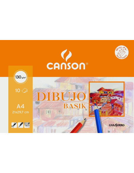 CANSON MINIPACK DIBUJO BASIK 10 HOJAS LISO 130 GR 21X297CM -SOBRE UNITARIO-