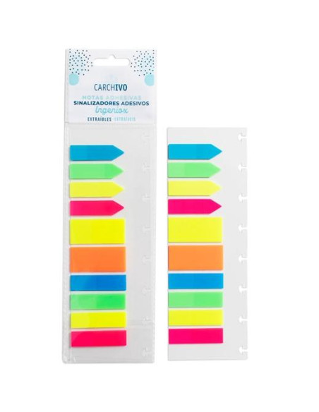 CARCHIVO NOTAS INGENIOX ADHESIVAS PP TRASLÚCIDO COLORES NEON 10X20MM BLISTER