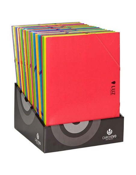 CARCHIVO CARPETA 3 SOLAPAS FOLIO CGOMAS CARTÓN BRILLO LUZ EXPOSITOR 30 CSURTIDOS