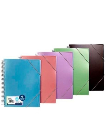 CARCHIVO CARPETA METAL ESPIRAL PP 30 FUNDAS A4 CIERRE CGOMAS COLORES METALICOS SURTIDOS