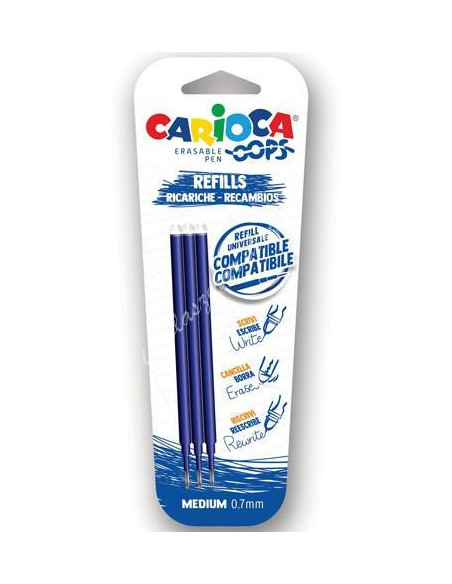 CARIOCA RECAMBIO BOLÍGRAFO OOPS BORRABLE AZUL - BLISTER DE 3