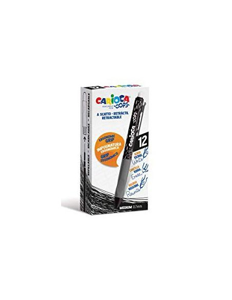 CARIOCA BOLÍGRAFO TINTA BORRABLE OOPS RETRÁCTIL 07MM MONOCOLOR NEGRO CAJA 12 UD