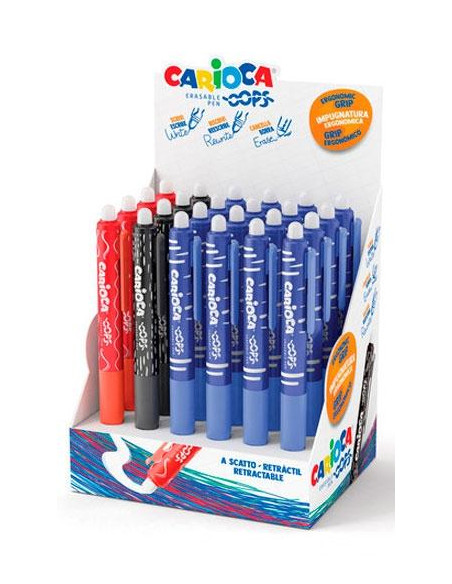 CARIOCA BOLÍGRAFO TINTA BORRABLE OPPS RETRÁCTIL 07MM COLORES SURTIDOS EXPOSITOR 24 UD