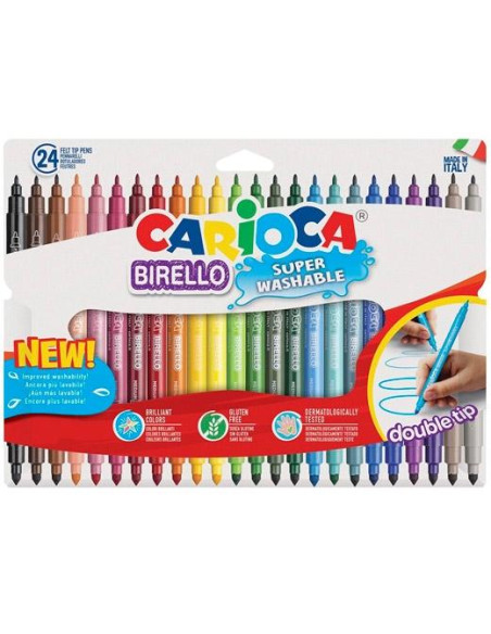 CARIOCA ROTULADOR BIRELLO DOBLE PUNTA FINAMEDIA COLORES SURTIDOS ESTUCHE 24 UD