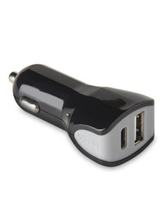 CELLY CARGADOR DE COCHE 1 USB - 1 USB-C 17W NEGRO