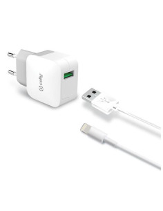 CELLY CARGADOR PARED USB  CABLE USB - LIGHTNING 12W BLANCO