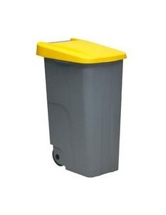 DENOX CONTENEDOR DE RECICLAJE CRUEDAS Y ASA 110L GRIS CTAPA AMARILLO
