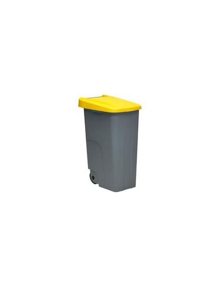 DENOX CONTENEDOR DE RECICLAJE CRUEDAS Y ASA 110L GRIS CTAPA AMARILLO