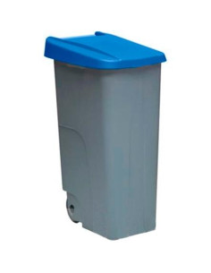 DENOX CONTENEDOR DE RECICLAJE CRUEDAS Y ASA CERRADO 110L GRIS CTAPA AZUL