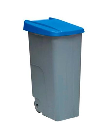 DENOX CONTENEDOR DE RECICLAJE CRUEDAS Y ASA CERRADO 110L GRIS CTAPA AZUL