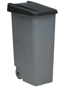 DENOX CONTENEDOR DE BASURA ECO CRUEDAS Y ASA 110L GRIS CTAPA NEGRO