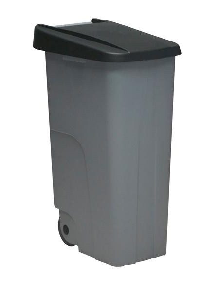 DENOX CONTENEDOR DE BASURA ECO CRUEDAS Y ASA 110L GRIS CTAPA NEGRO