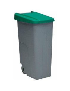 DENOX CONTENEDOR DE RECICLAJE CRUEDAS Y ASA CERRADO 110L GRIS CTAPA VERDE