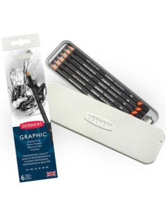DERWENT LÁPICES DE GRAFITO GRAPHIC 6B A 2H  SACAPUNTAS CAJA METÁLICA 6 UD