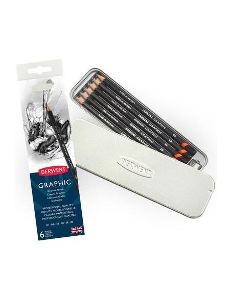 LAPICES de GRAFITO DERWENT 6B-2H CAJA METALICA de 6
