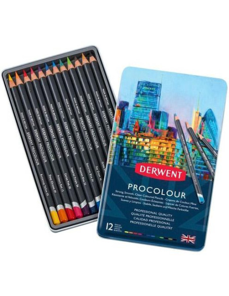 LAPICES de COLORES DERWENT PROCOLOUR CAJA METALICA de 12