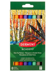 DERWENT ROTULADORES ACADEMY DOBLE PUNTA FINAPINCEL COLORES SURTIDOS ESTUCHE 8 UD